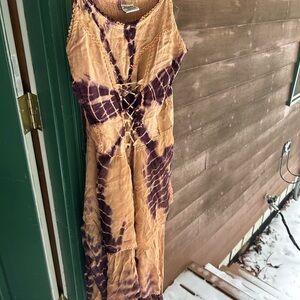 Backless Tie-Dye Dress in Burnt Orange and Purple